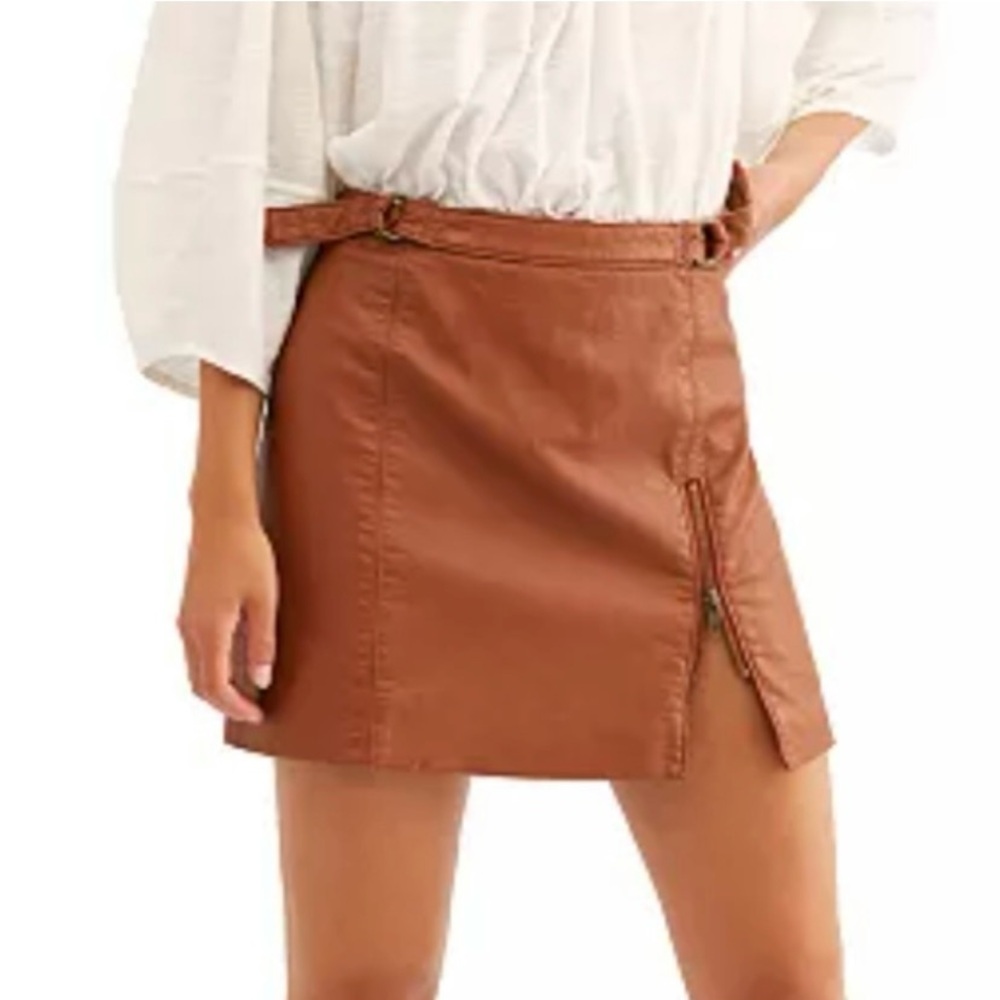 Free People faux leather brown mini skirt.